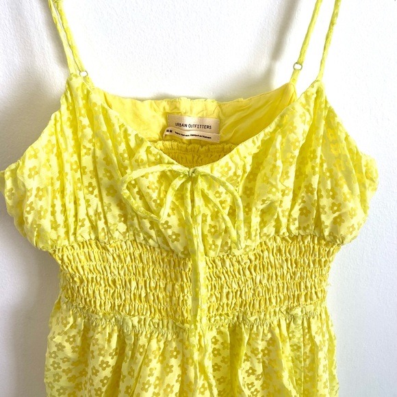 NWOT Urban Outfitters lemon yellow Reina semi-sheer floaty floral maxi dress - Picture 2 of 5